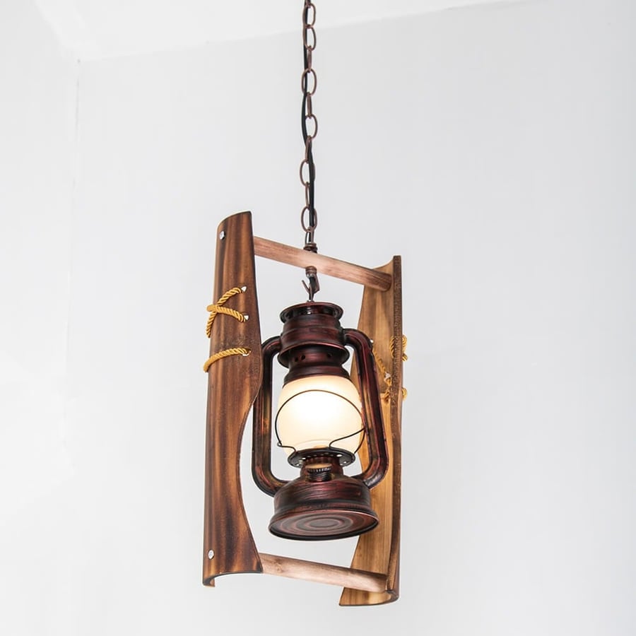 Traditional Wooden-Base Hanging Lantern