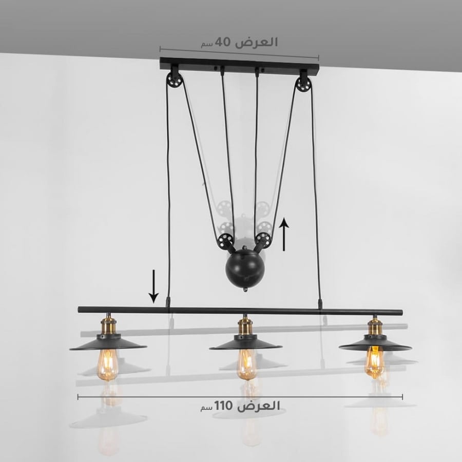 Classic black pendant chandelier 3 bulbs