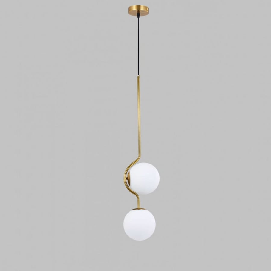 Modern golden zigzag chandelier with two circle lamps