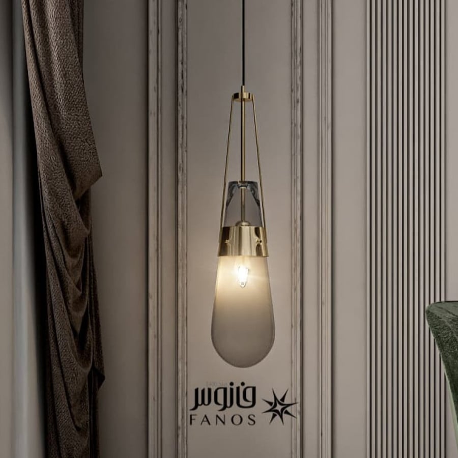 Gold single hanging chandelier with gray glass