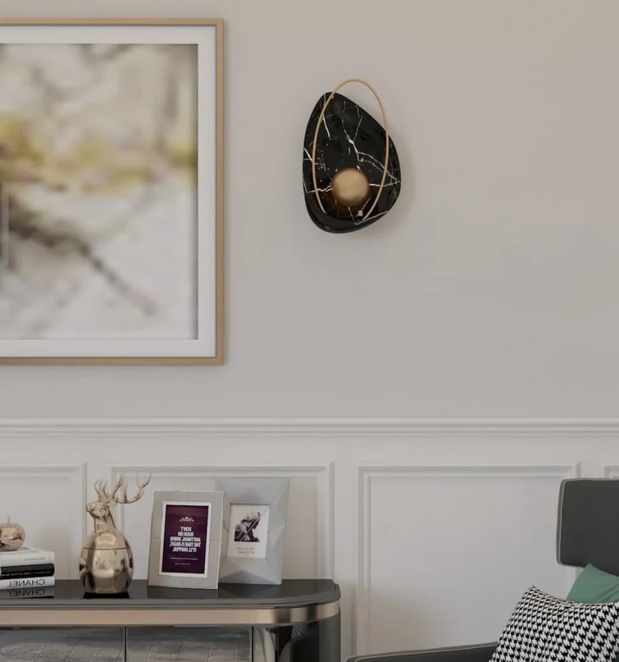 Modern Black Marble Wall Sconce with Golden Sphere