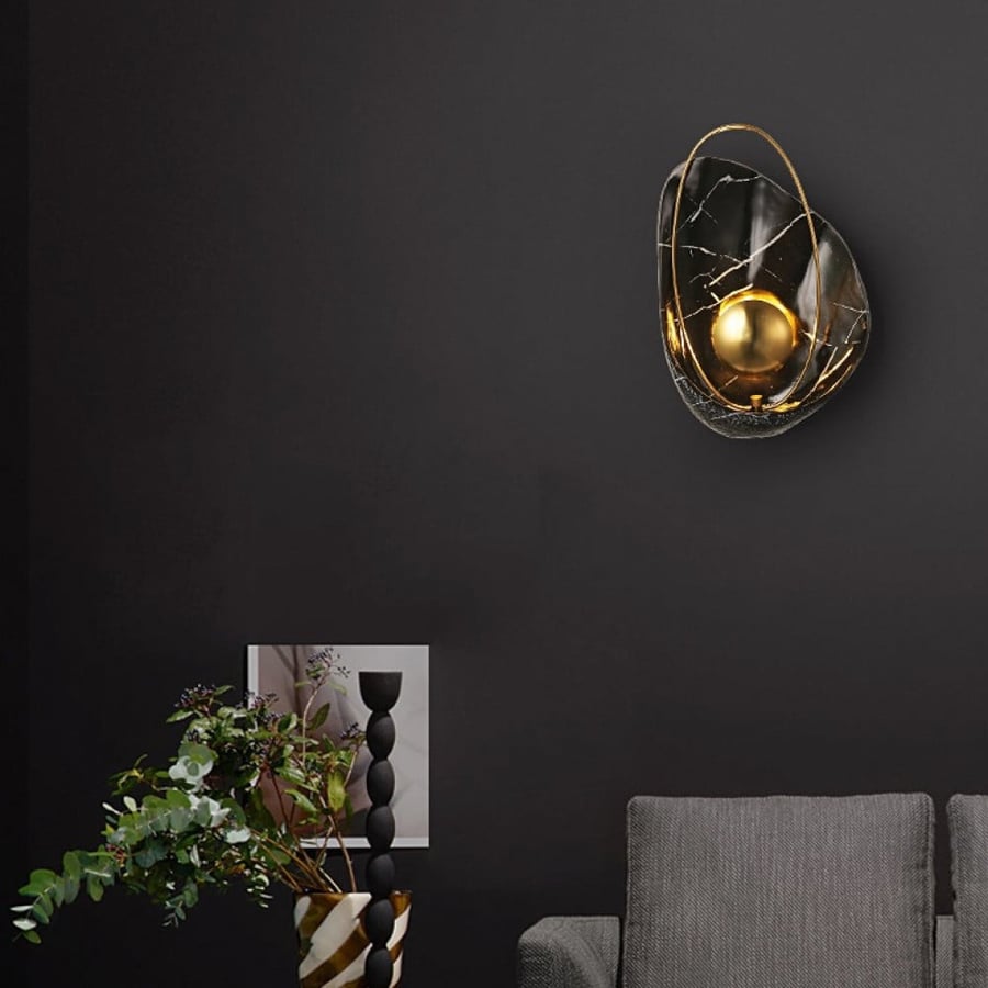Modern Black Marble Wall Sconce with Golden Sphere