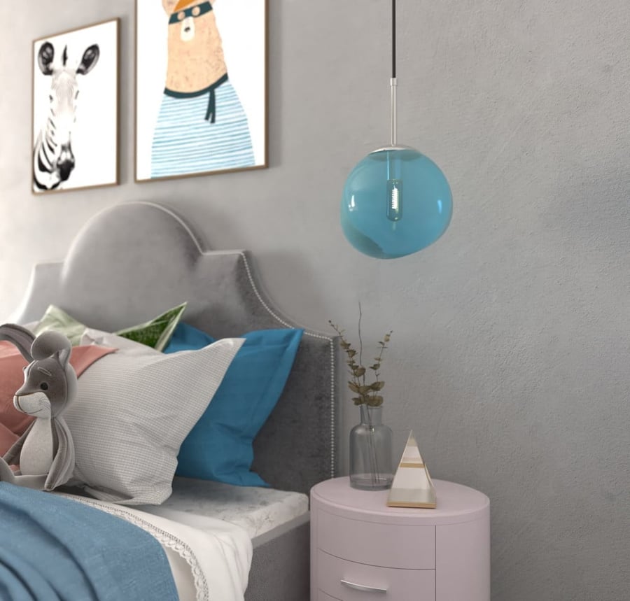 Blue spherical compressed glass hanging chandelier