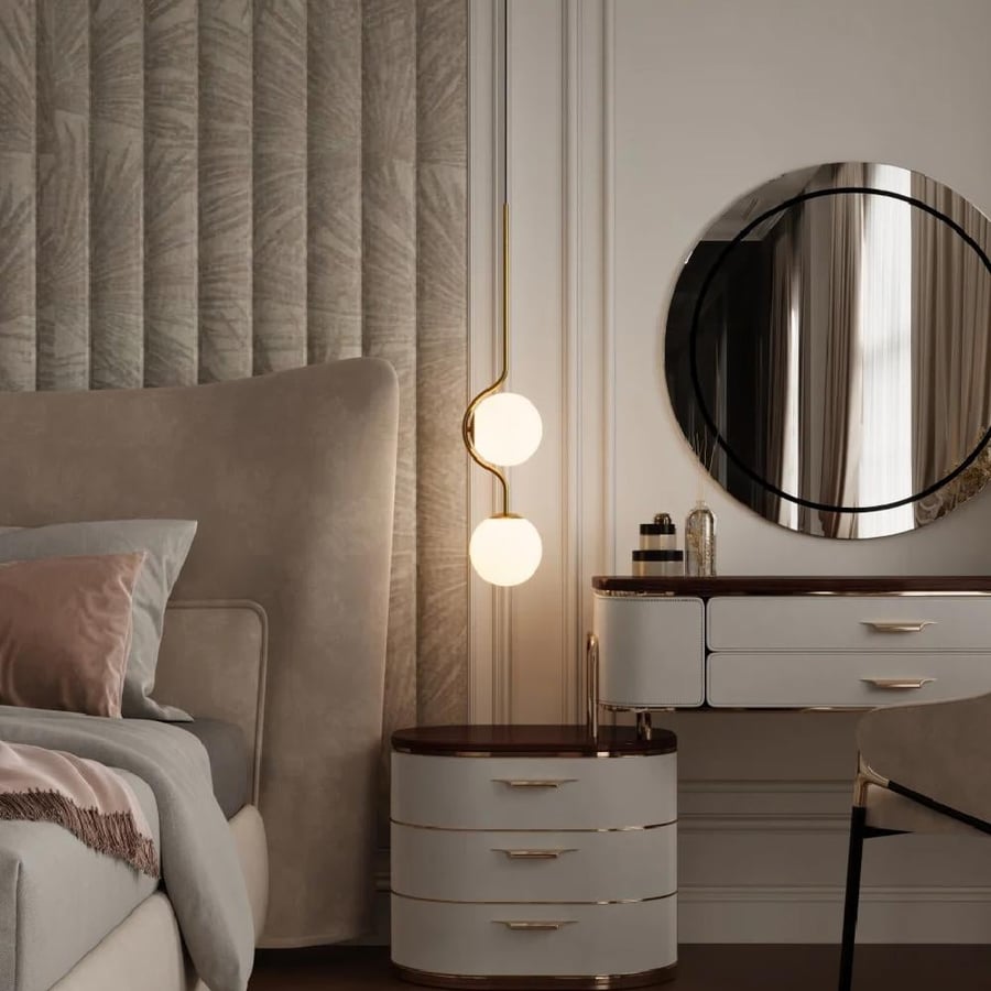 Modern golden zigzag chandelier with two circle lamps