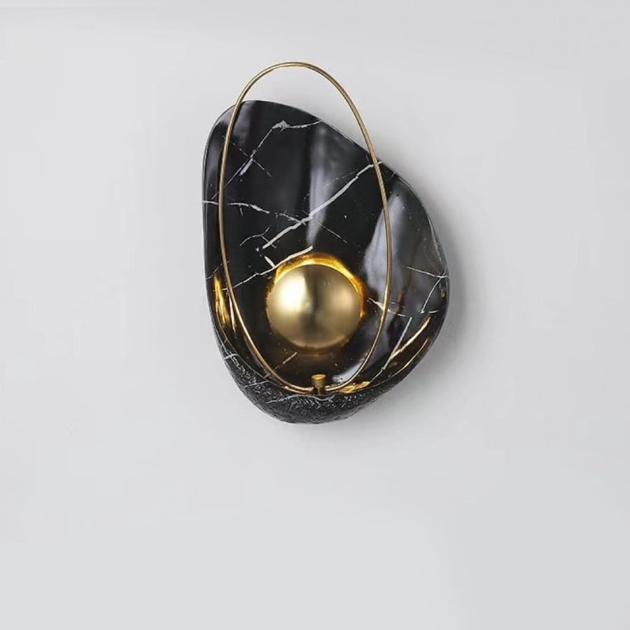 Modern Black Marble Wall Sconce with Golden Sphere