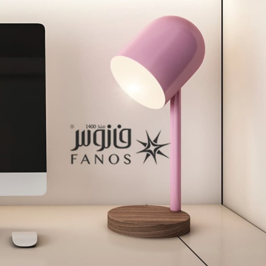 Pink Table Lamp with Wooden Base