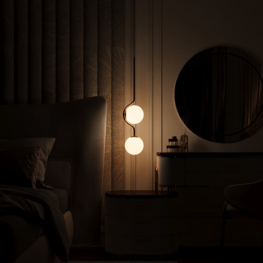Modern golden zigzag chandelier with two circle lamps