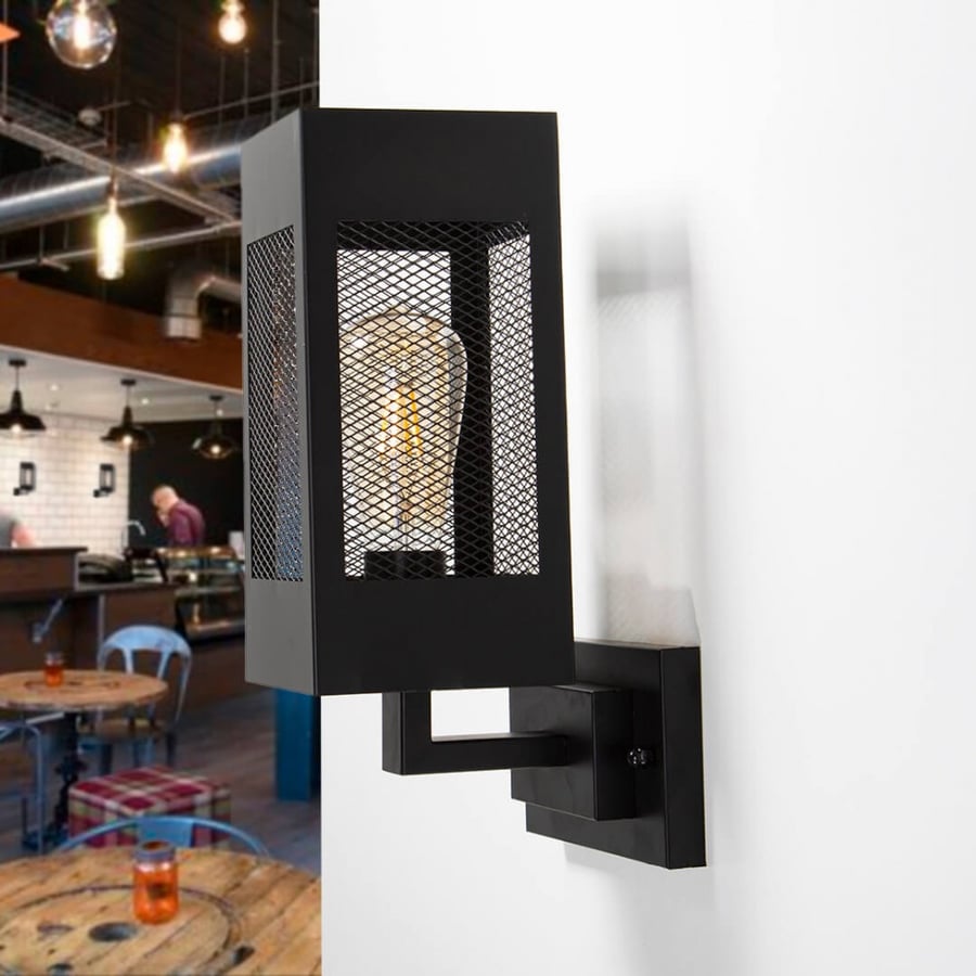 Classic interior lighting with a glossy black iron frame with a grille