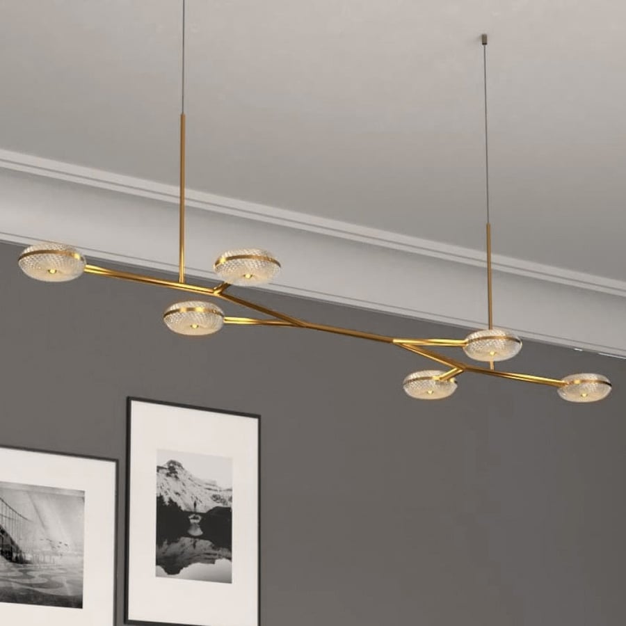 Longitudinal modern chandelier gold 6 bulbs 48579