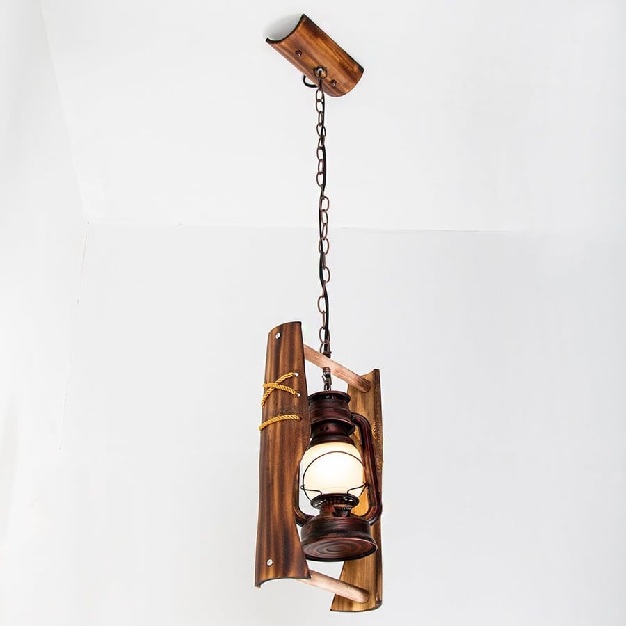 Traditional Wooden-Base Hanging Lantern
