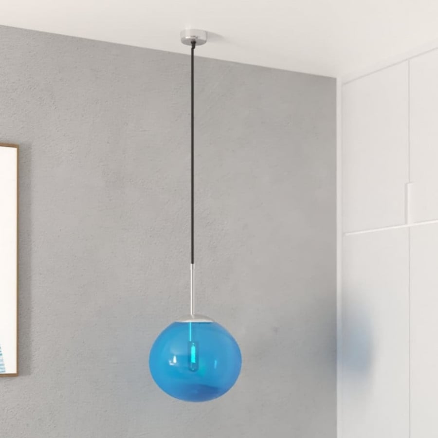 Blue spherical compressed glass hanging chandelier