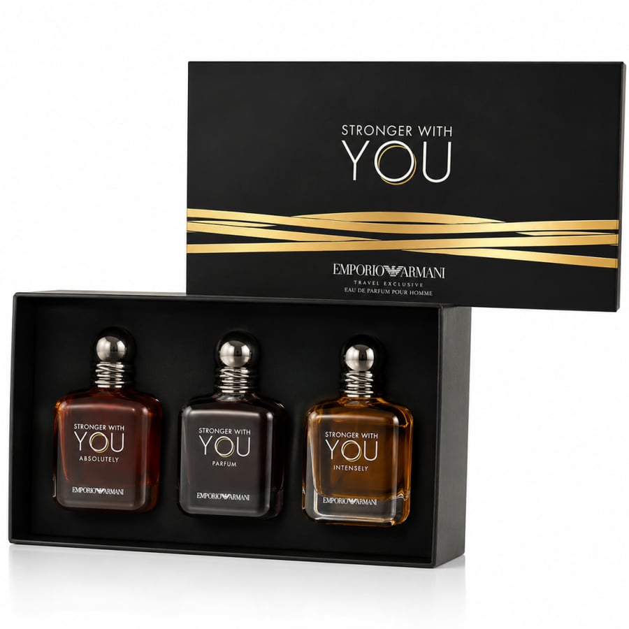 طقم عطور يو أرماني سترونجر ويذ يو (Absolutely + Parfum + Intensely) 35 مل × 3