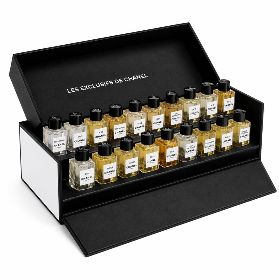 مجموعة شانيل الفاخرة للاستكشاف 19 عطر ميني 4 مل (لكل عطر) مع الكيس