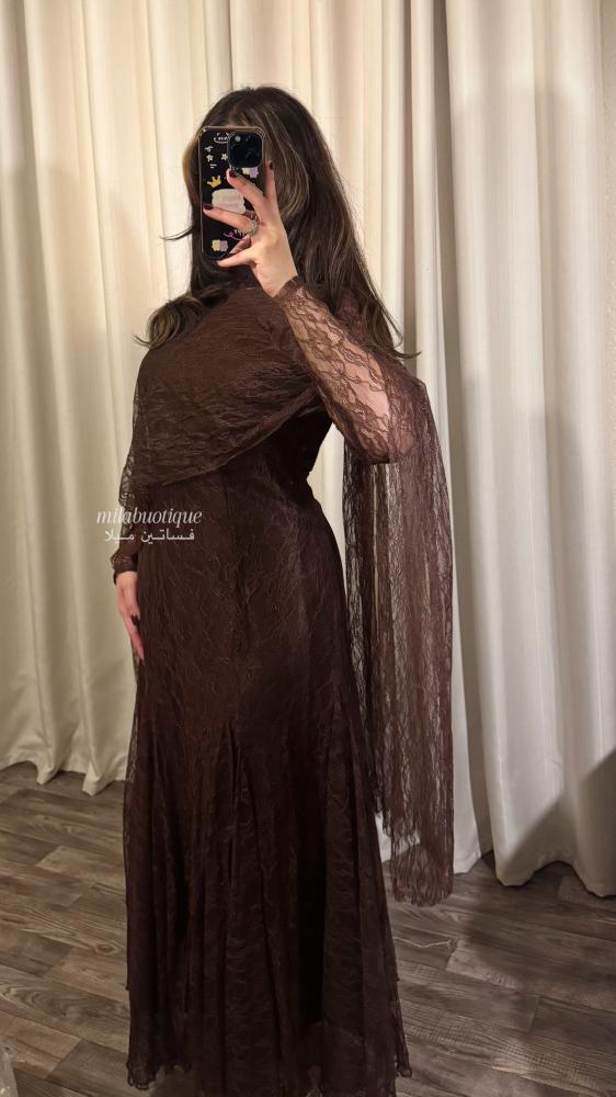 فستان دانتيل بني - قطعتين