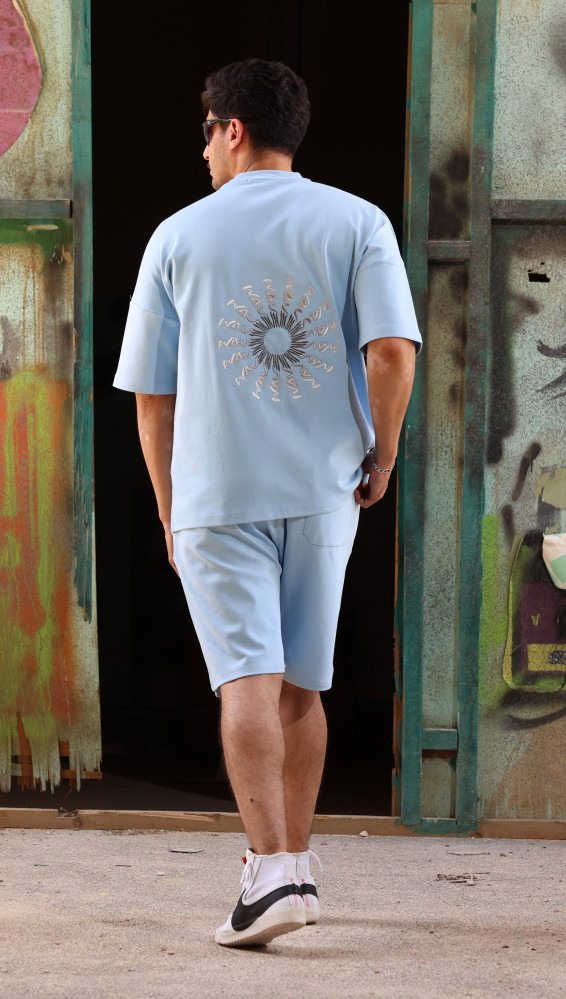 طقم سماوي مع شورت - Light Blue Shorts Set