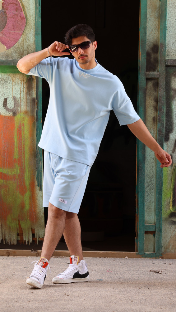 طقم سماوي مع شورت - Light Blue Shorts Set