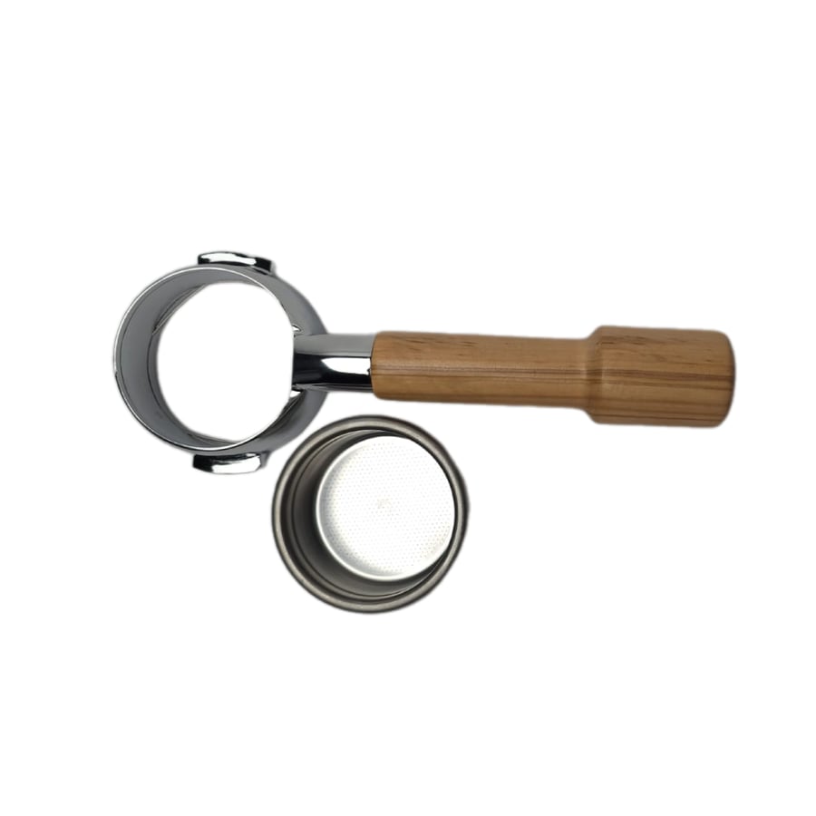 بورتافلتر مكشوف مكائن E61 بمقبض خشب الزيتون ايطالي | Bottomless Portafilter with Olive Handle