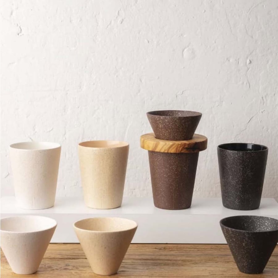 Stone coffee preparation set with wooden base