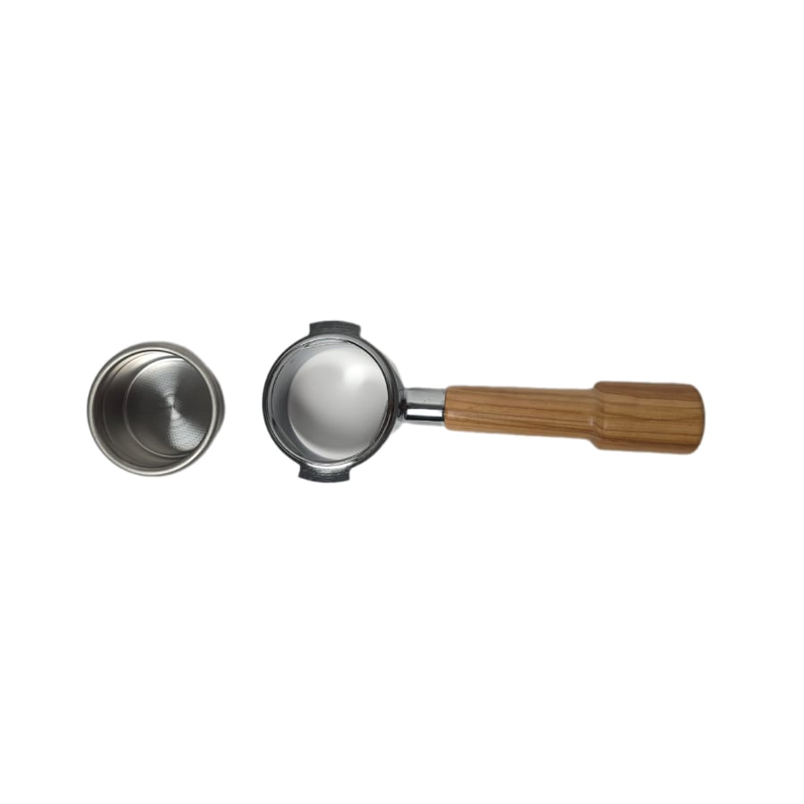 بورتافلتر مكشوف مكائن E61 بمقبض خشب الزيتون ايطالي | Bottomless Portafilter with Olive Handle