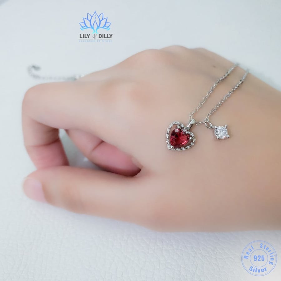 عقد عشق فضة - أحمر