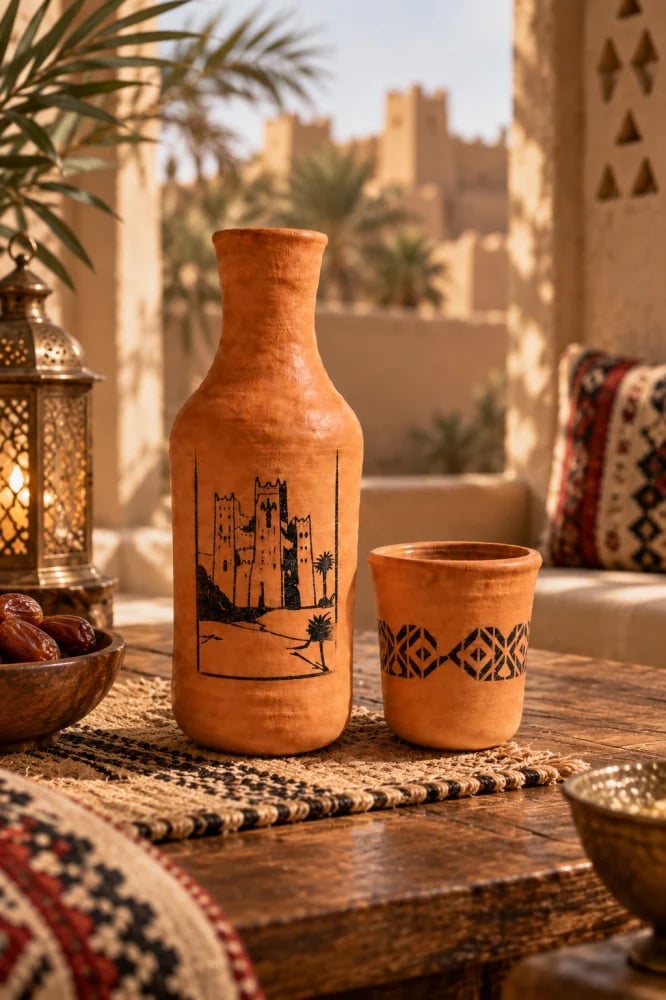 مطارة فخار برسمة بيوت تراثية وزخارف هندسية