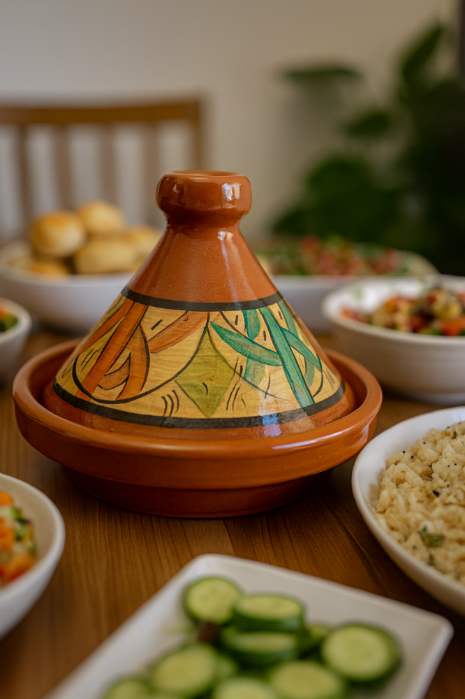 طاجن مغربي فخار بغطاء للتقديم والفرن