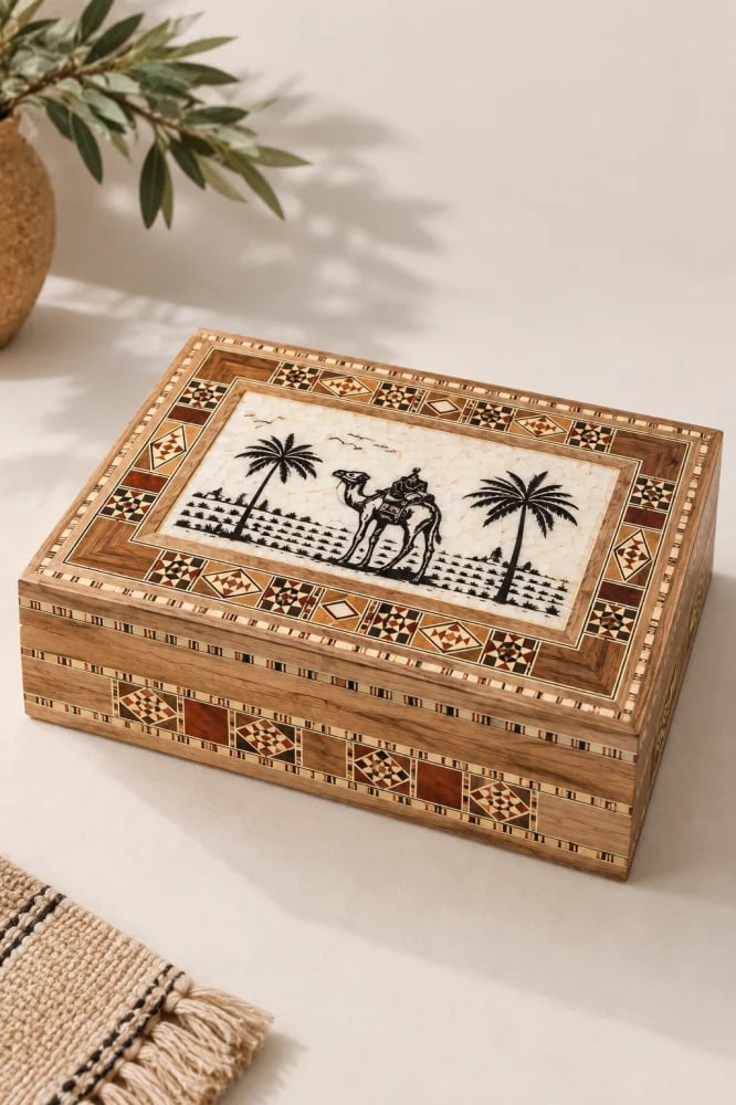 طقم 3 صناديق خشبية مزخرفة بتصميم تراثي