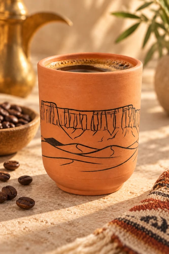كوب فخار طبيعي مستوحى من جبل طويق