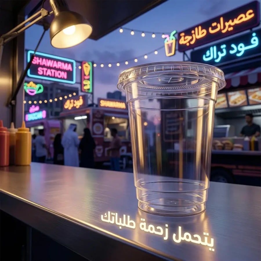 اكواب بلاستيك شفافة مع غطاء مسطح 50 حبة