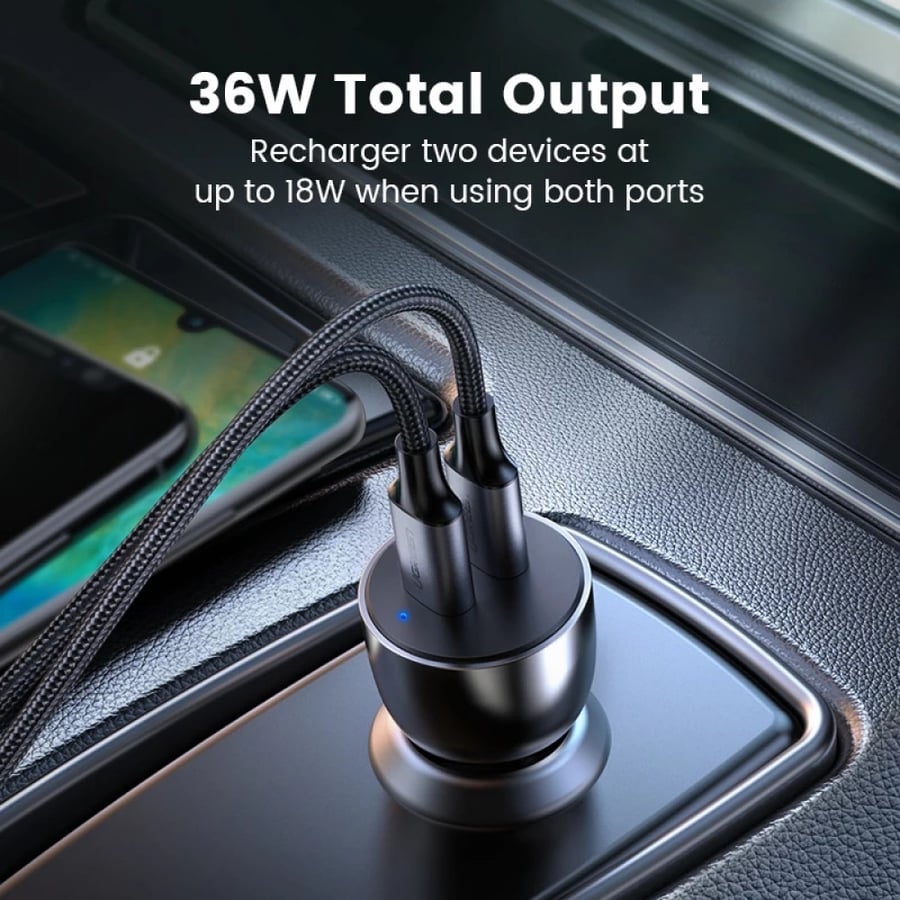 يوجرين | شاحن سيارة سريع جدا مدخلين UGREEN | Very Fast PD Car Charger 6A 36W