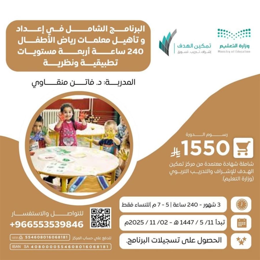The comprehensive program in preparing and qualifying kindergarten teachers 240 hours four practical and theoretical levels
