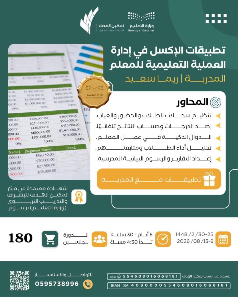 تطبيقات الإكسل في إدارة العملية التعليمية للمعلم