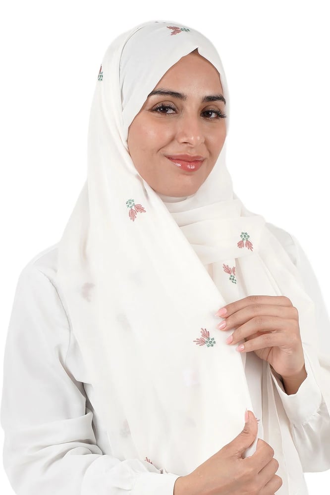 طرحة بتطريز براعم من قماش الليزر الياباني