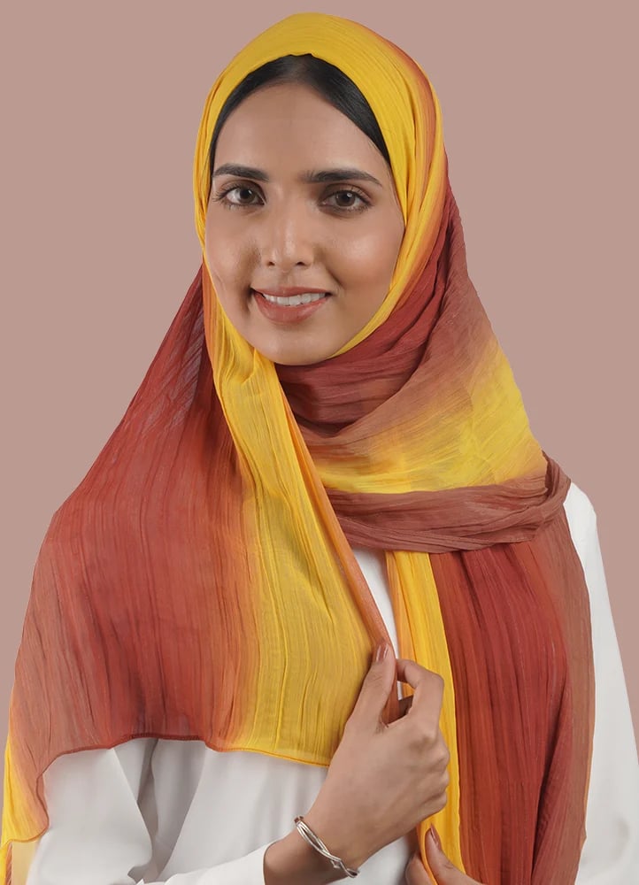 طرحة شيفون اسباني اصفر و بني اتارا بوتيك