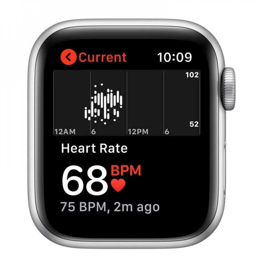 Apple Watch Series 5, size 44, GPS, silver and white color