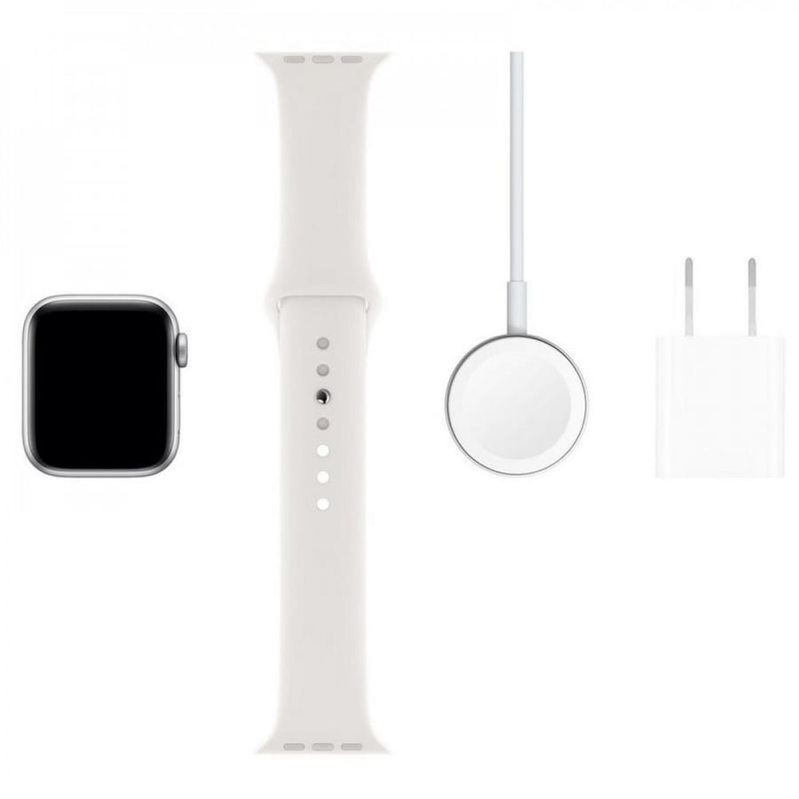 Apple Watch Series 5, size 44, GPS, silver and white color