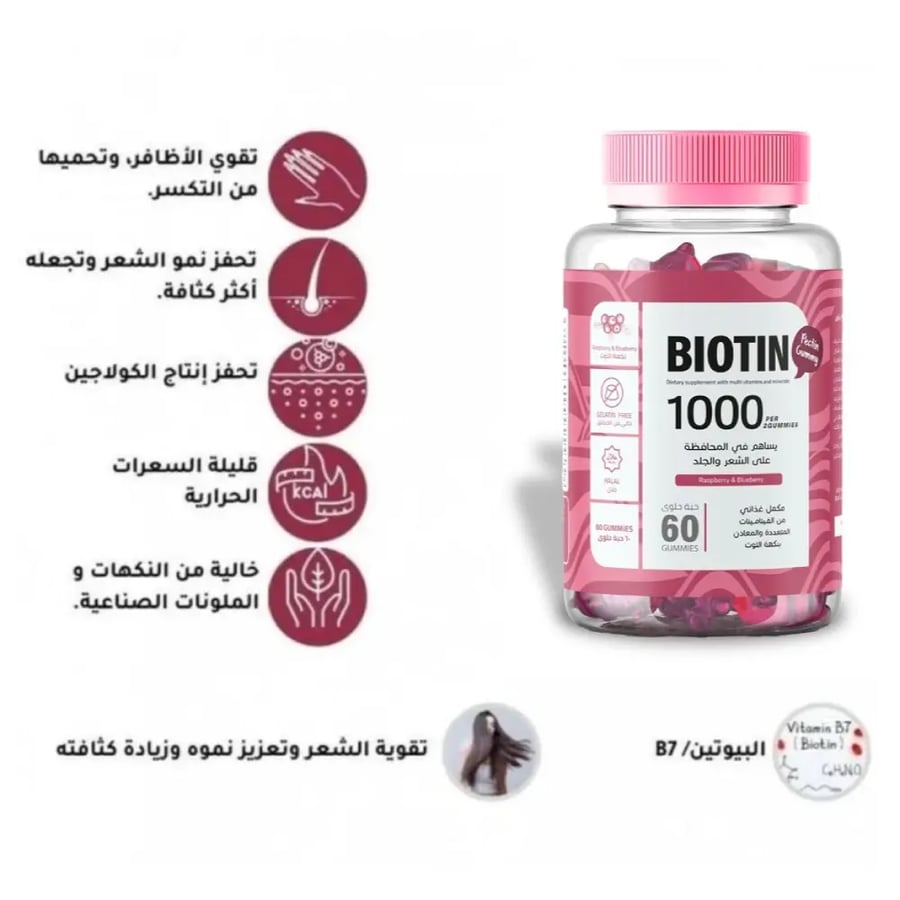 إيلمينت جرو جاميز بيوتين 1000 للشعر والبشرة والأظافر بنكهة التوت 60 حبة