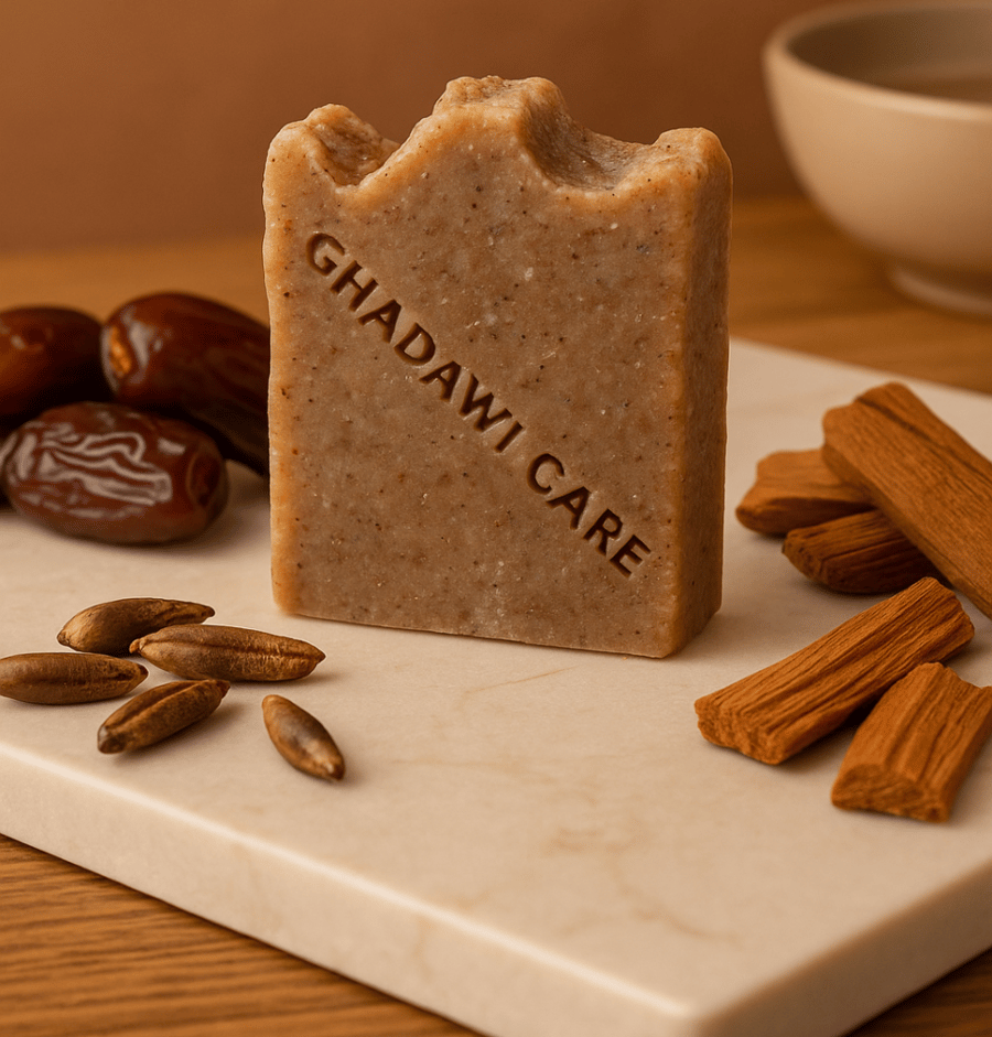 صابونة نواة التمر وخشب الصندل بنقش Ghadawi Care