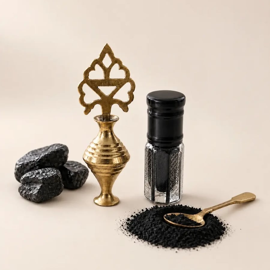 بكج كحل إثمد أصفهاني مع مكحلة نحاسية تراثية فاخرة من غداوي كير.
