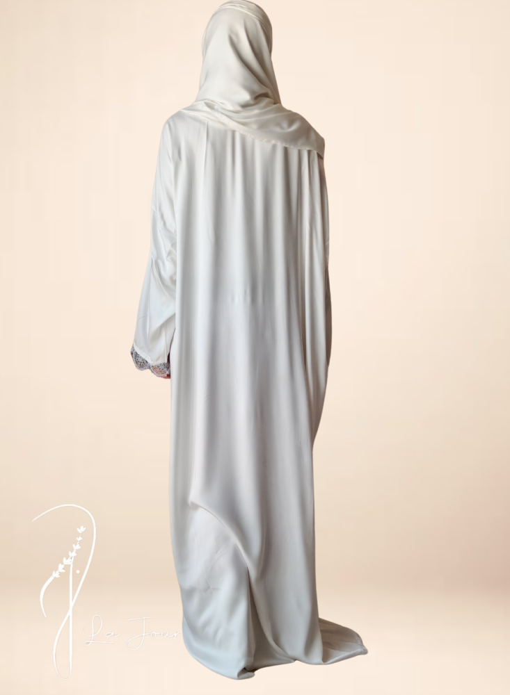 Oya Silver White Satin Wrap Prayer Scarf from Lagor