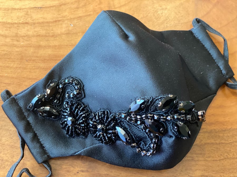 Black evening mask with medium crystal embroidery