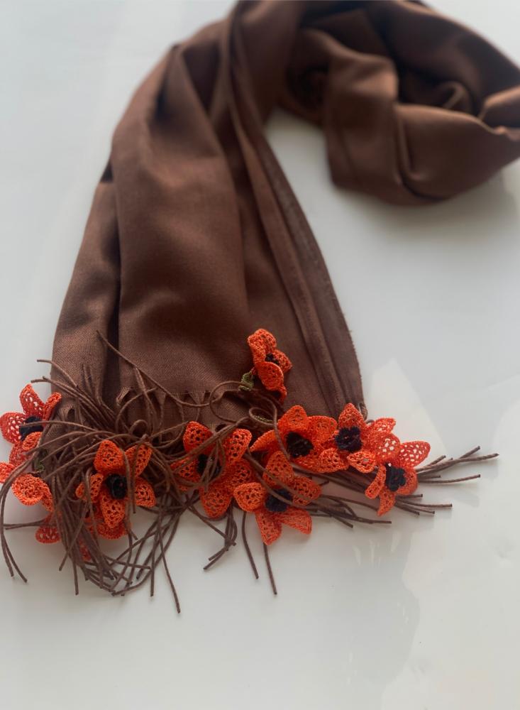Crochet rose cotton scarf