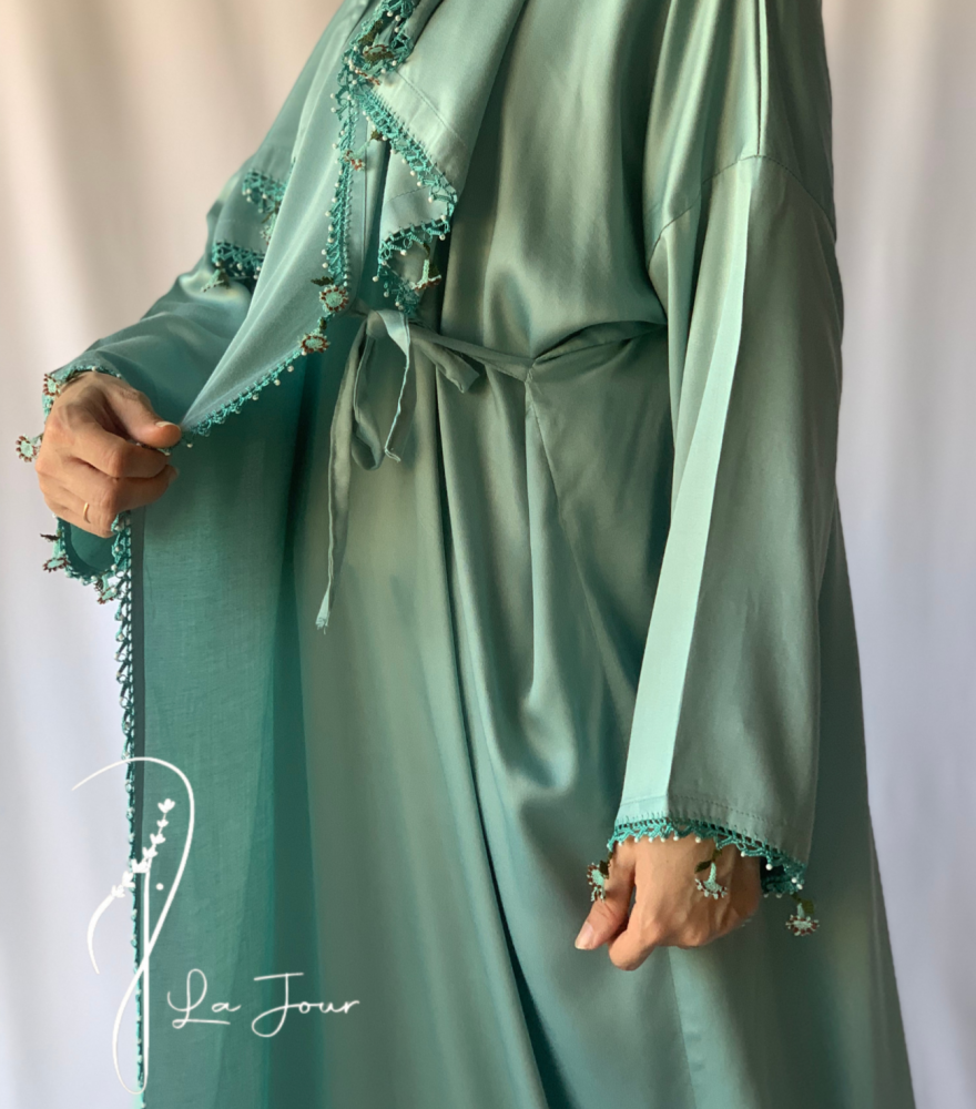 شرشف صلاة لف تفني اخضر  بالكروشبه و الورد الاويا الفاخر