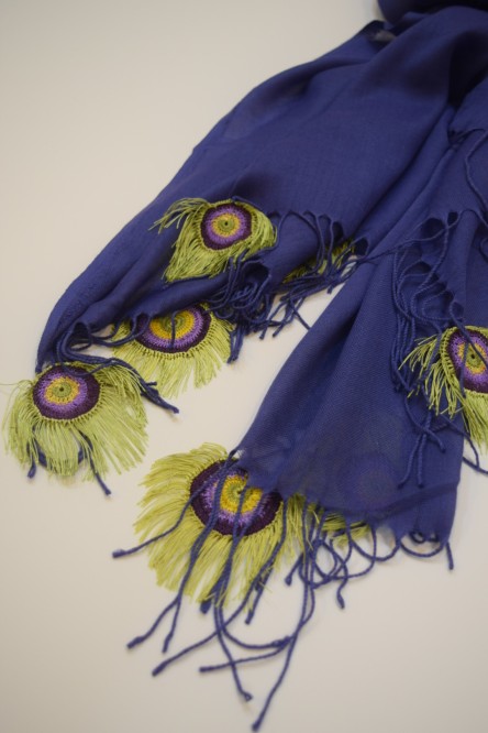 Turkish blue and green peacock crochet scarf