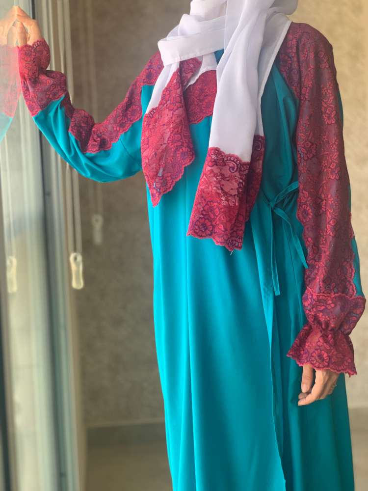 شرشف مرد لف فيروزي وفوشي دانتيل