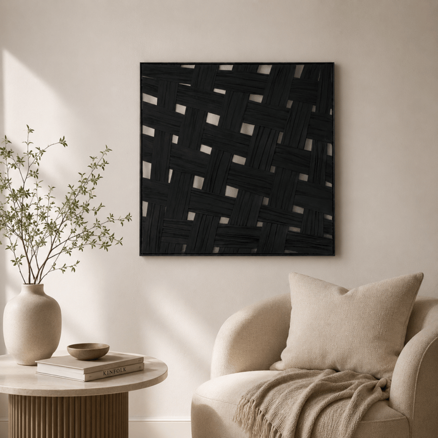 لوحة فنية للحائط بإطار أسود مقاس 100 × 100 سم