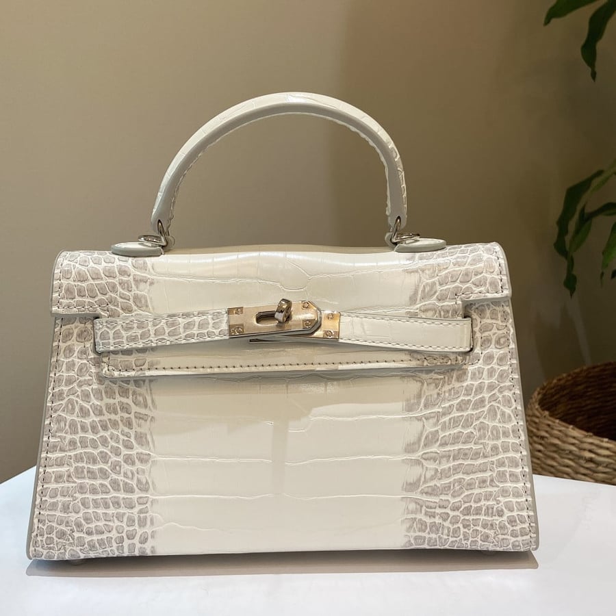 Kylie crocodile white hardware silver