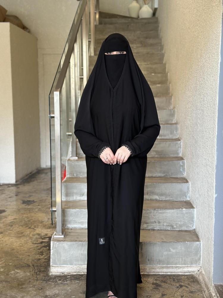 Full head abaya with crystal buttons, Galaxy fabric