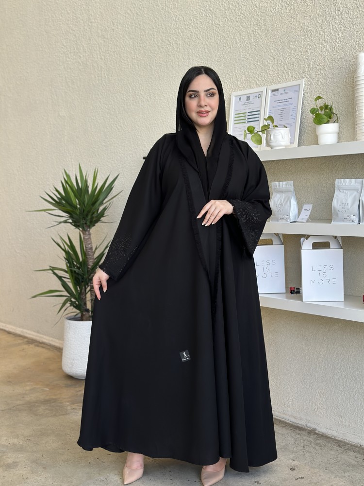 عباية كتف كتان دبل كلوش كرستال على كم