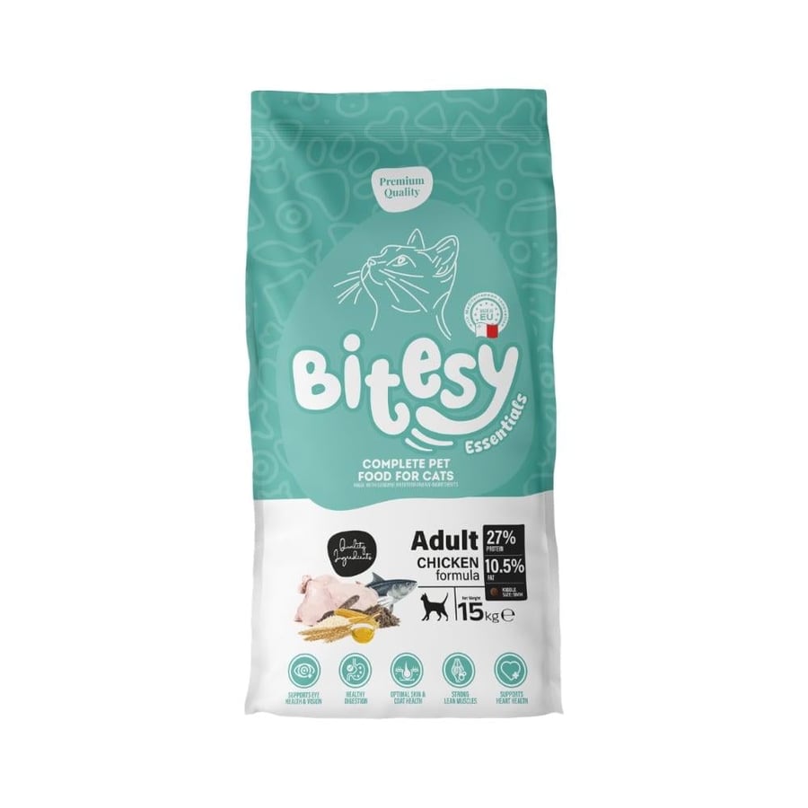 طعام "بيتسي إسينشالز" (Bitesy Essentials) الجاف للقطط بنكهة الدجاج - 15 كجم